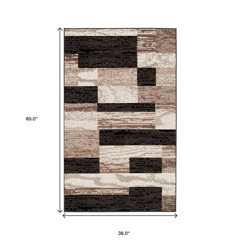 12' Black Brown And Beige Patchwork Runner Rug